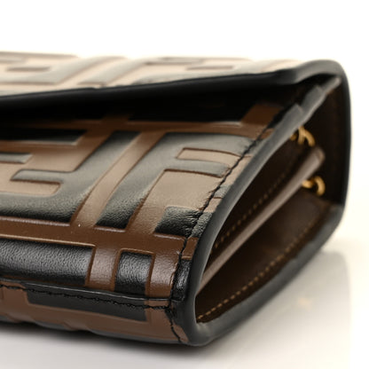 Fendi Vitello Soft F is Fendi Bi-Color FF 1974 Embossed Continental Envelope Wallet On Chain Maya Black 9 of 9