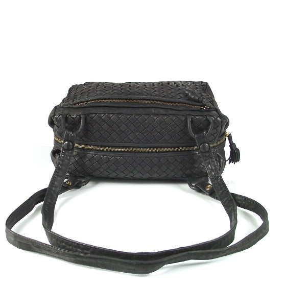 Vintage Woven Leather Shoulder Bag Nero