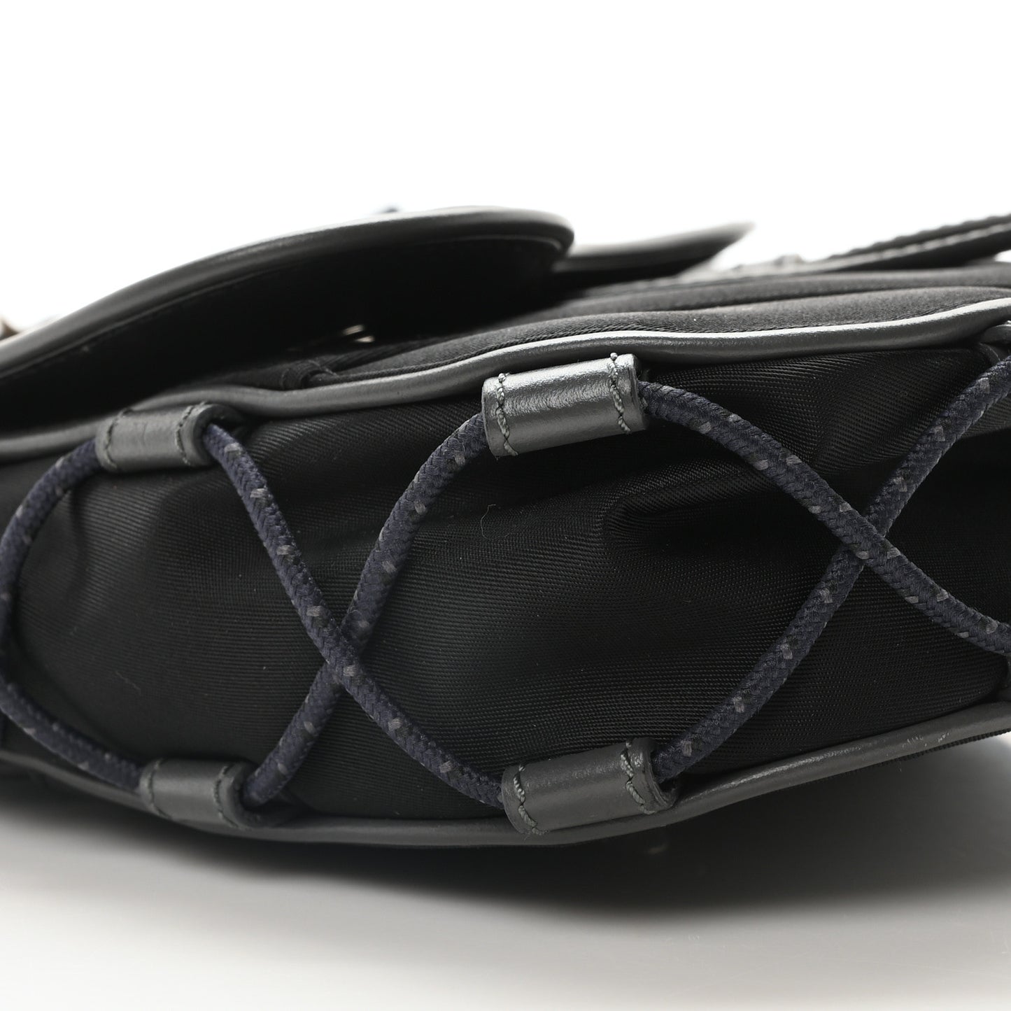 X SACAI Grained Calfskin Technical Fabric Mens Saddle Bag Black