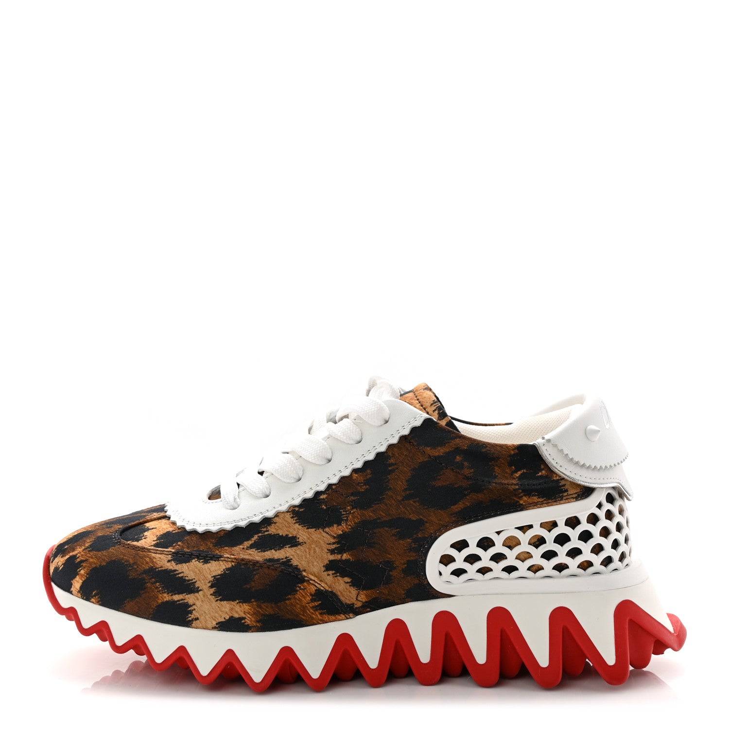 Christian Louboutin Calfskin Satin Leopard Print Womens Loubishark Sneakers 37 Brown 1 of 10