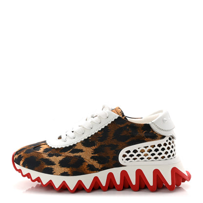 Christian Louboutin Calfskin Satin Leopard Print Womens Loubishark Sneakers 37 Brown 1 of 10