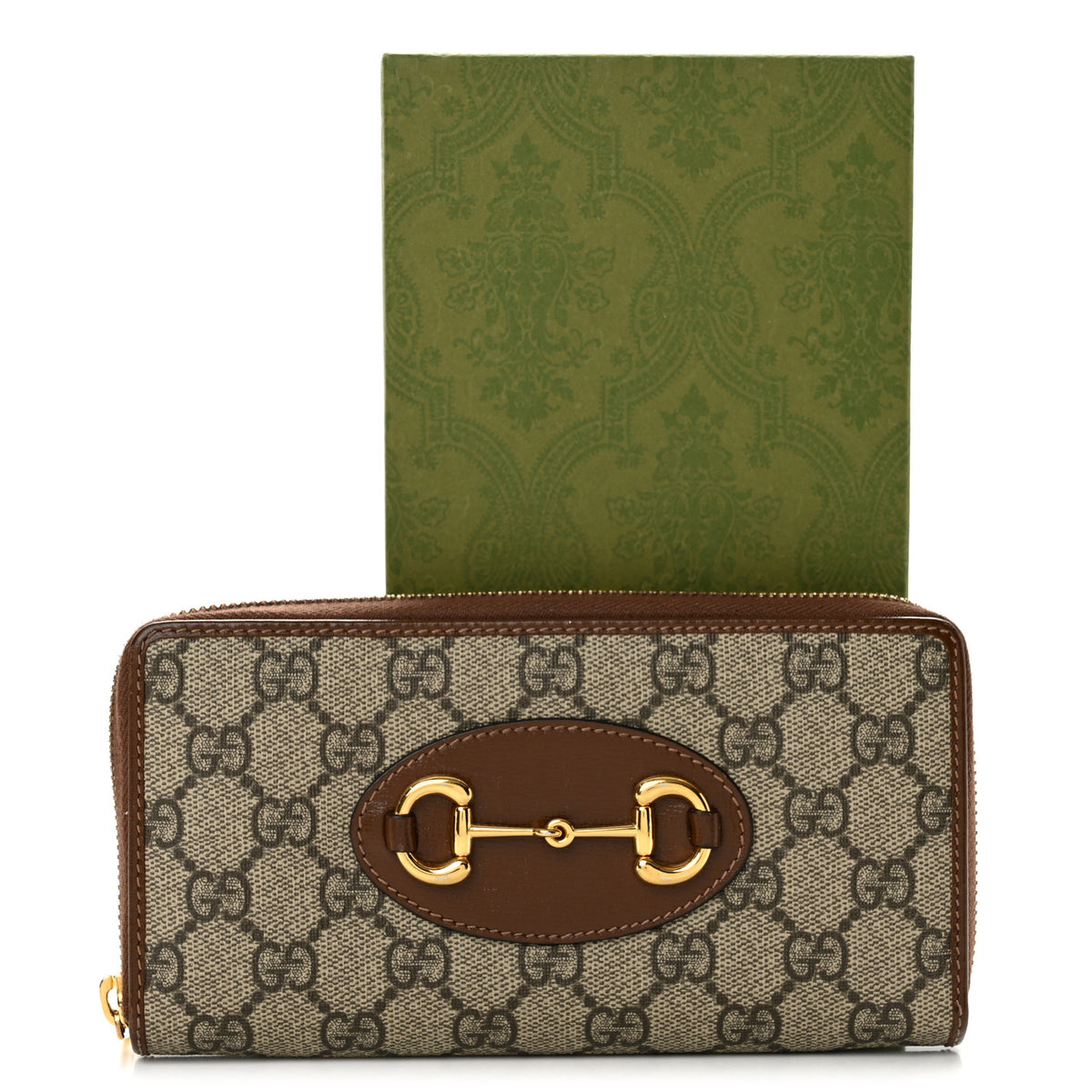 Gucci GG Supreme Monogram Azalea Calfskin Horsebit 1955 Zip Around Wallet Beige Ebony Brown Sugar 10 of 10