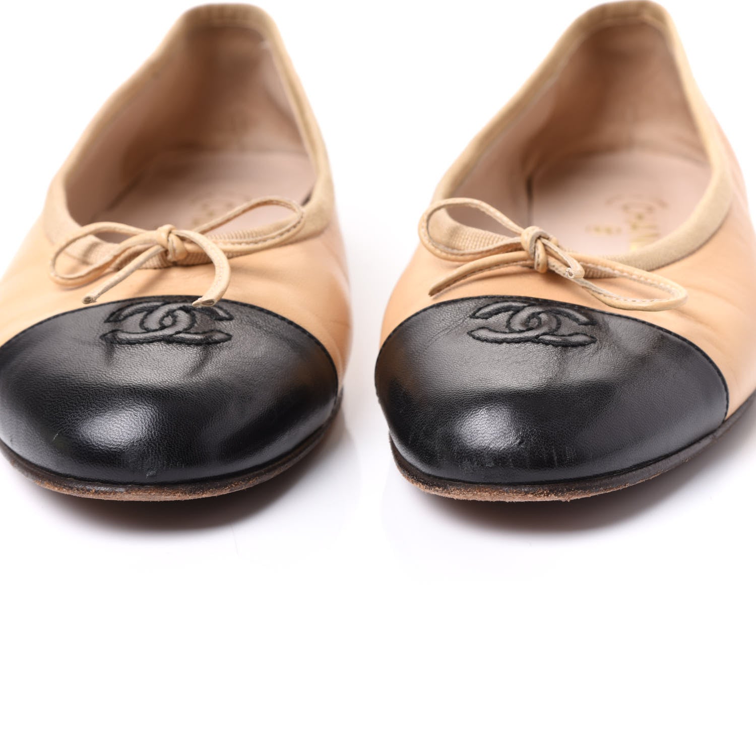 Chanel Lambskin Cap Toe CC Ballerina Flats 39 Beige Black 9 of 9