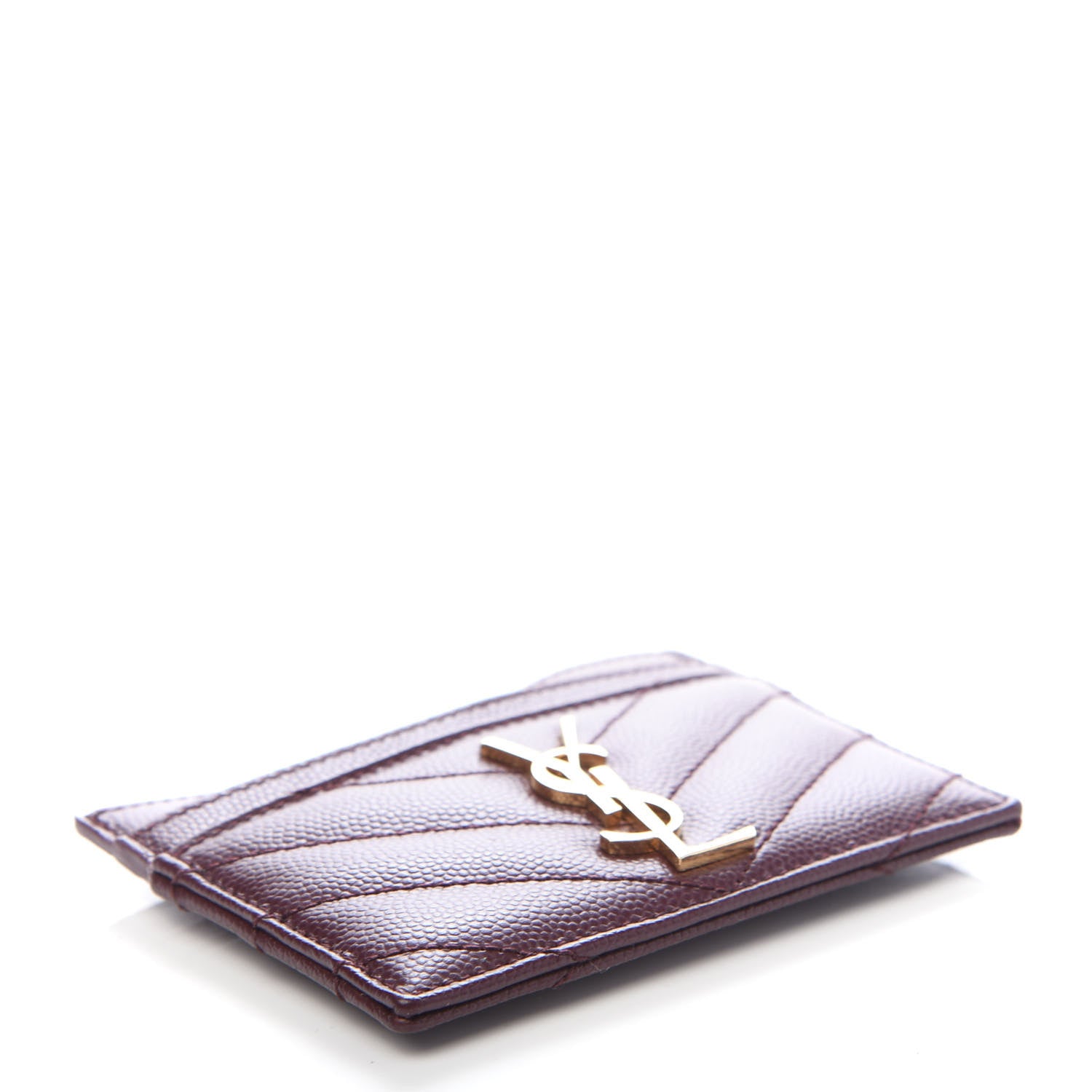 Saint Laurent Grain De Poudre Matelasse Chevron Monogram Credit Card Case Rouge Legion 4 of 7