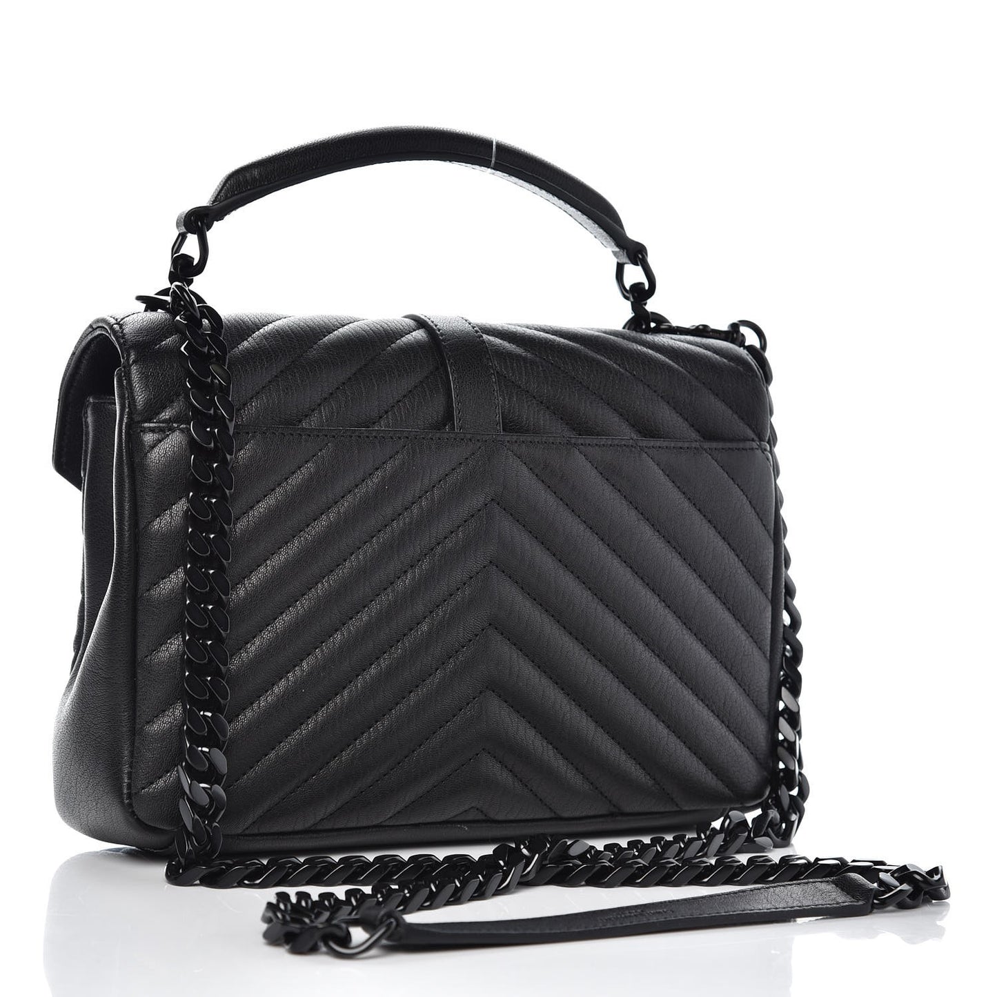 Sheepskin Matelasse Chevron Monogram Medium College Bag Black