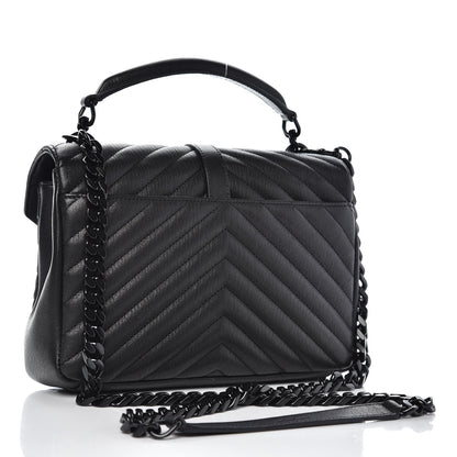 Saint Laurent Sheepskin Matelasse Chevron Monogram Medium College Bag Black 3 of 7