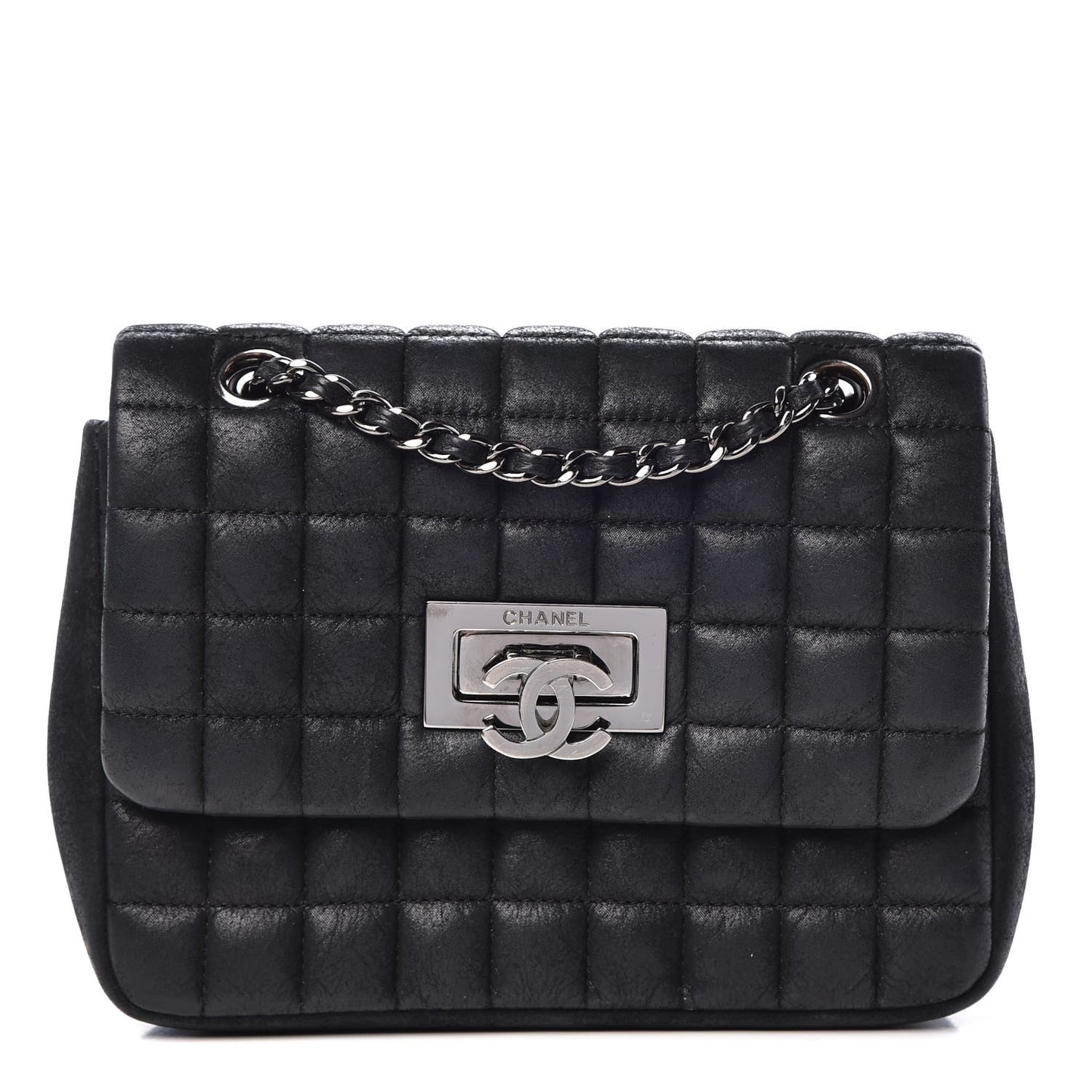Iridescent Calfskin Square Quilted Mini Flap Black