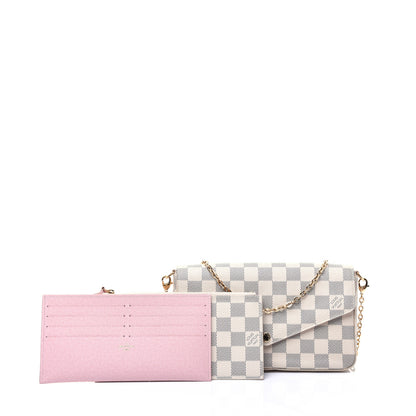 Louis Vuitton Damier Azur Pochette Felicie Chain Wallet Rose Ballerine 17 of 19