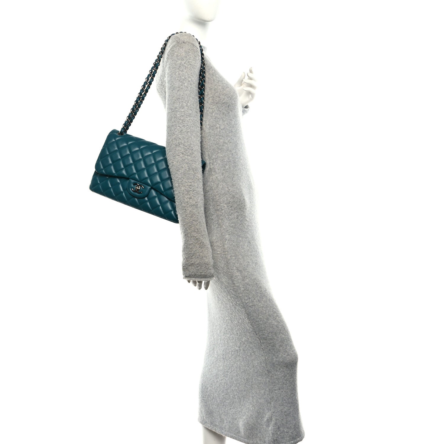 Chanel Lambskin Quilted Jumbo Double Flap Turquoise 2 of 10