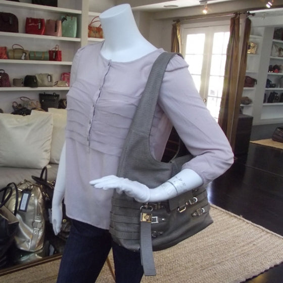 Jimmy Choo Textured Leather Bardia Hobo Taupe 2 of 9