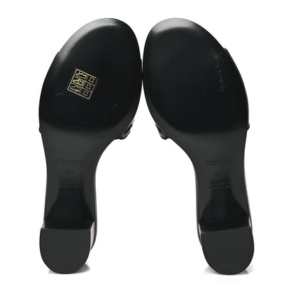 Hermes Lambskin Embroidered Gwladys Sandals 37.5 Black 5 of 9