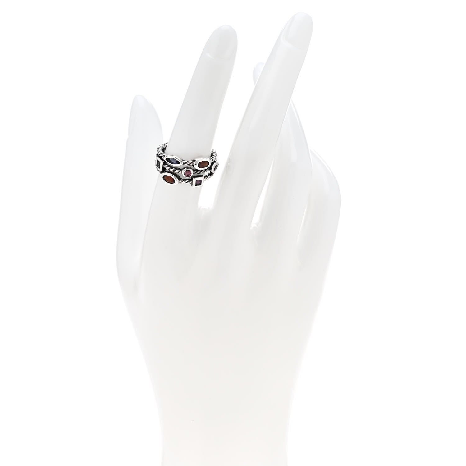 David Yurman Sterling Silver Amethyst Tourmaline Garnet Iolite Confetti 3 Row Ring 54 7 2 of 5