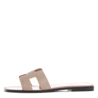 Hermes Suede Goatskin Crystal Powder Oran Sandals 39 Pale Gold Beige Pink 1 of 6