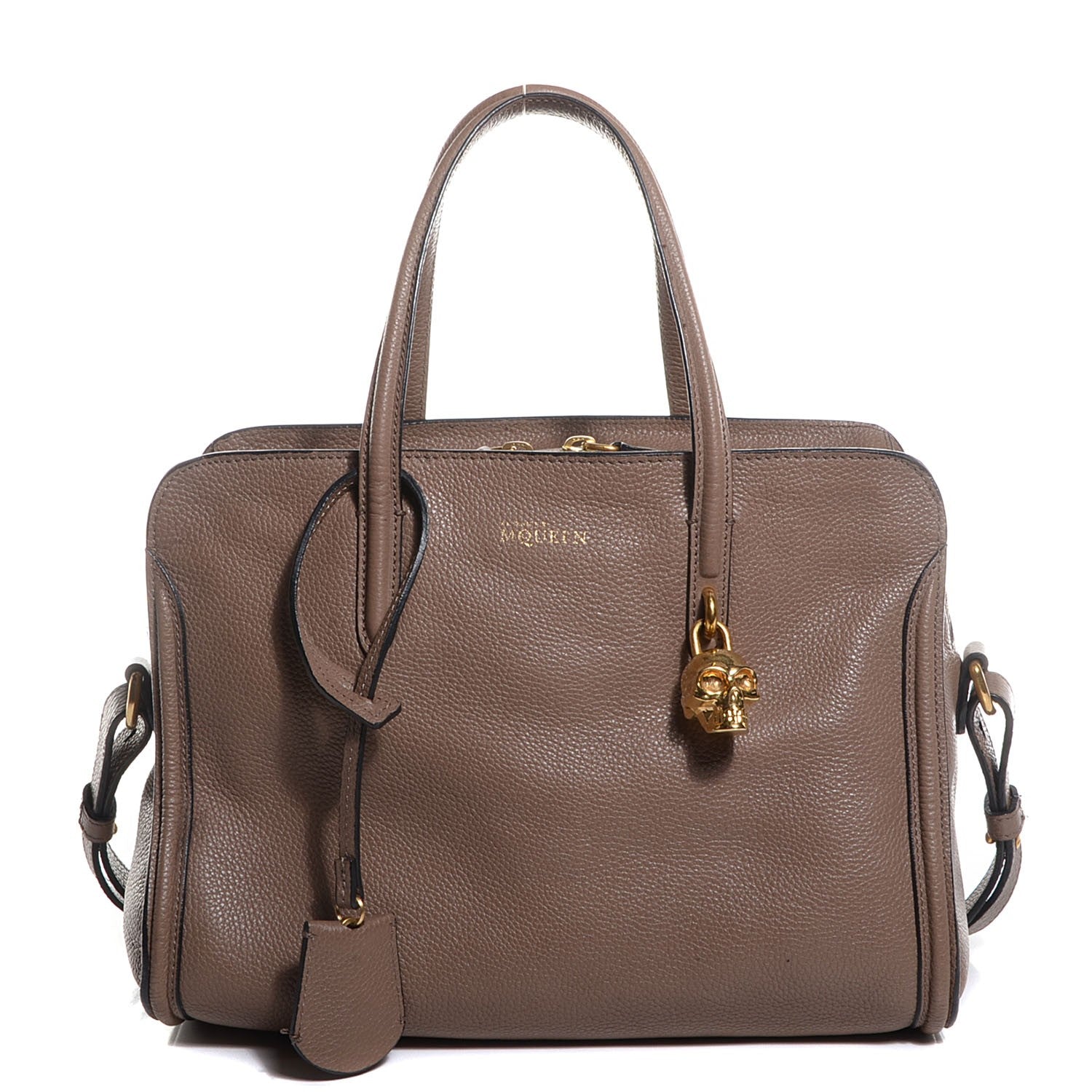 Alexander McQueen Pebbled Calfskin Small Skull Padlock Zip Around Tote Taupe 1 of 10