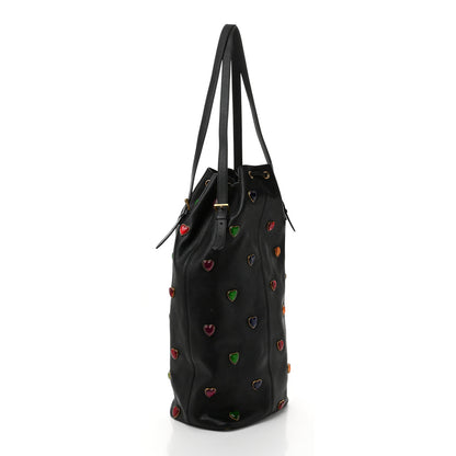 Saint Laurent Lambskin Medium Heart Studded Riva Bucket Bag Black 4 of 11