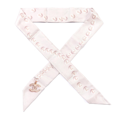Chanel Silk Pearl CC Slim Bandeau Scarf Light Pink 1 of 3