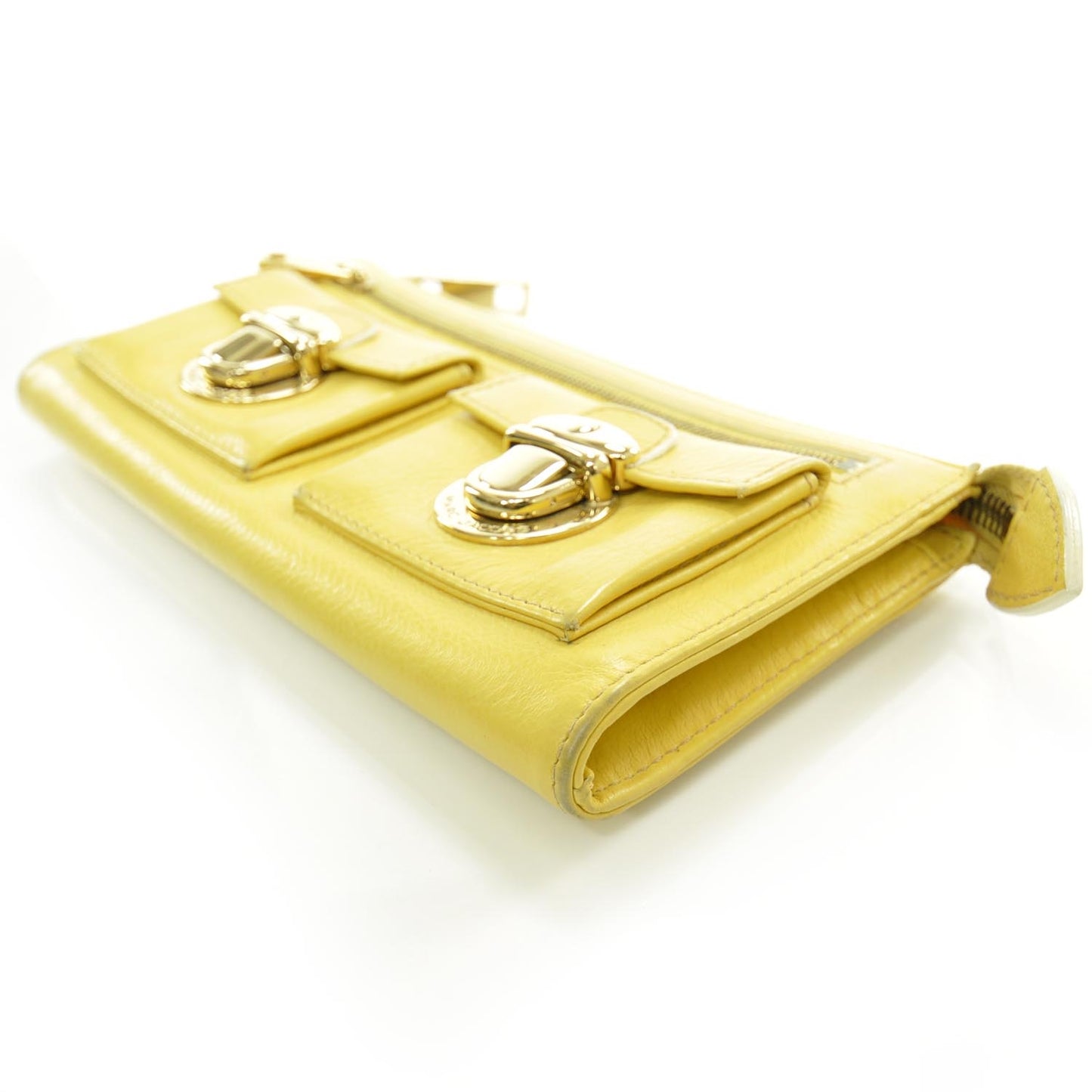 Leather Zip Clutch Wallet Yellow