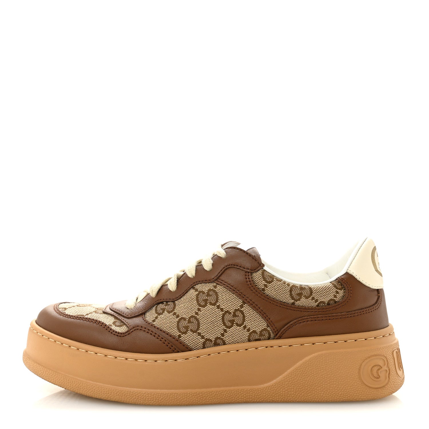 Gucci Calfskin GG Monogram Womens Platform 55mm Sneakers 38.5 Hezelnut Beige Ebony Mystic White 1 of 10