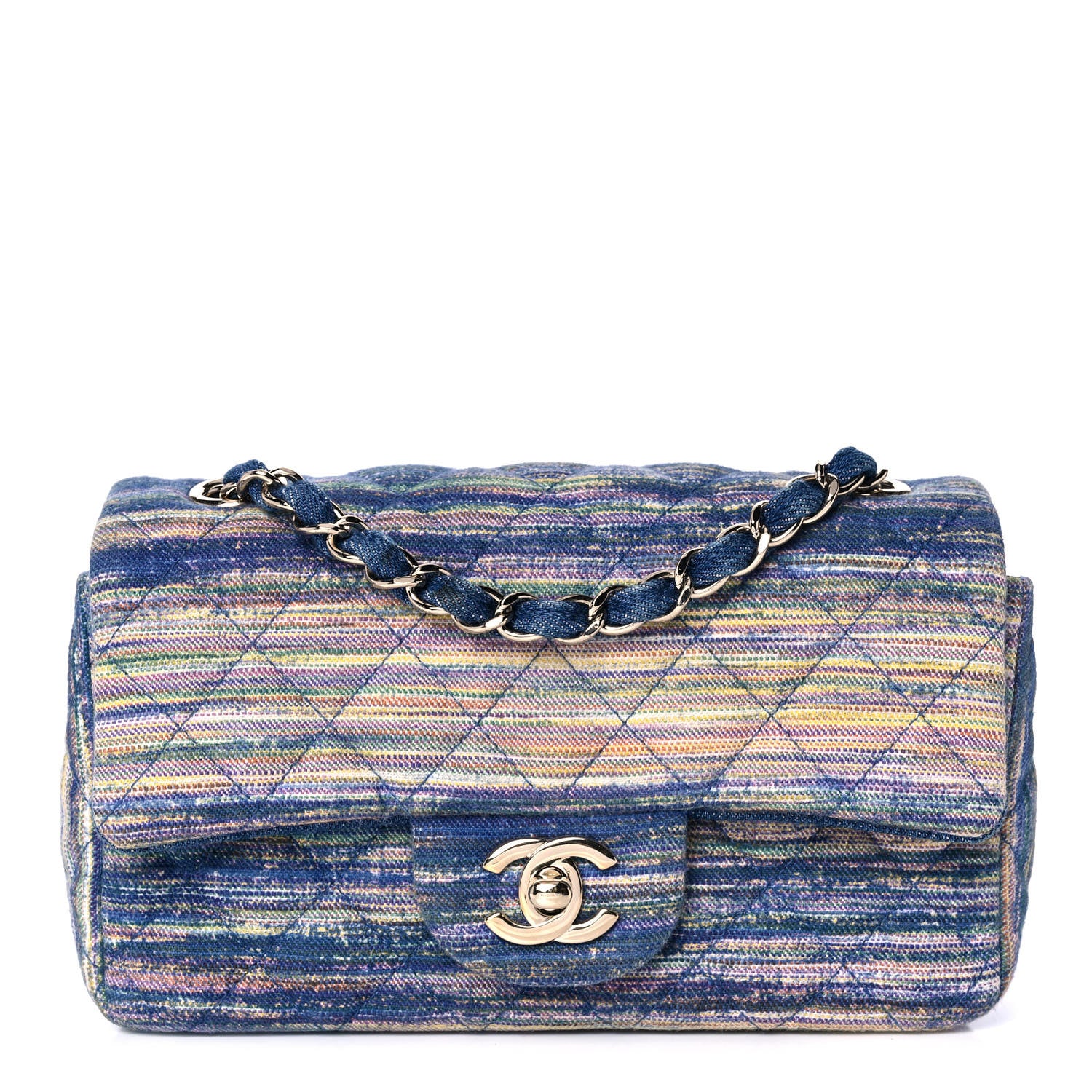 Chanel Striated Quilted Classics in Fabrics Mini Rectangular Flap Blue 1 of 10