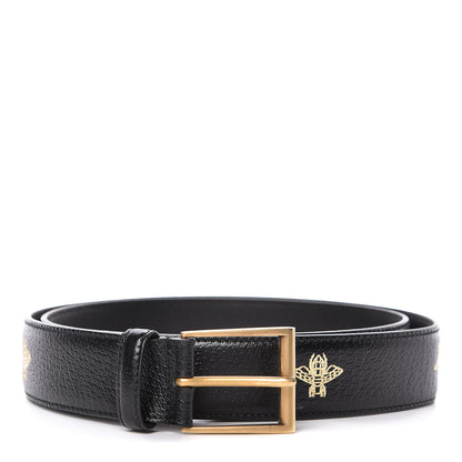 Gucci Textured Dollar Calfskin Bees And Stars Print Mens 35mm Belt 95 38 Black Gold 1 of 7