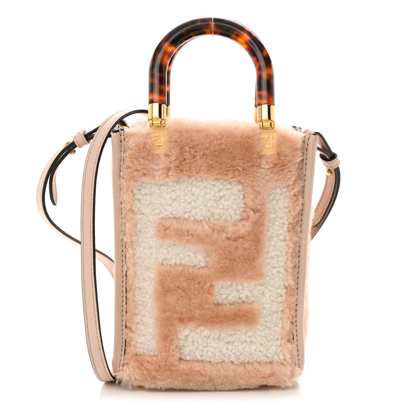 Shearling Plexiglass FF Mini Fendi Sunshine Shopper Soap White