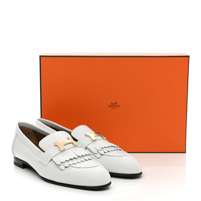 Hermes Calfskin Womens Royal Loafers 38 White 9 of 9