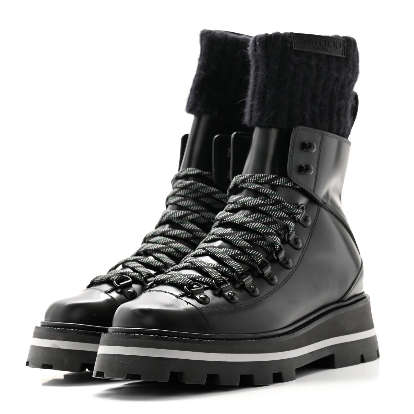 Calfskin Knit Wool Chike Ankle Boots 35 Black