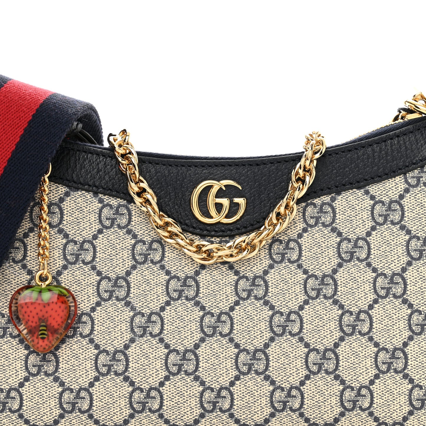GG Supreme Monogram Textured Dollar Calfskin Web Small Ophidia GG Handbag Beige Blue