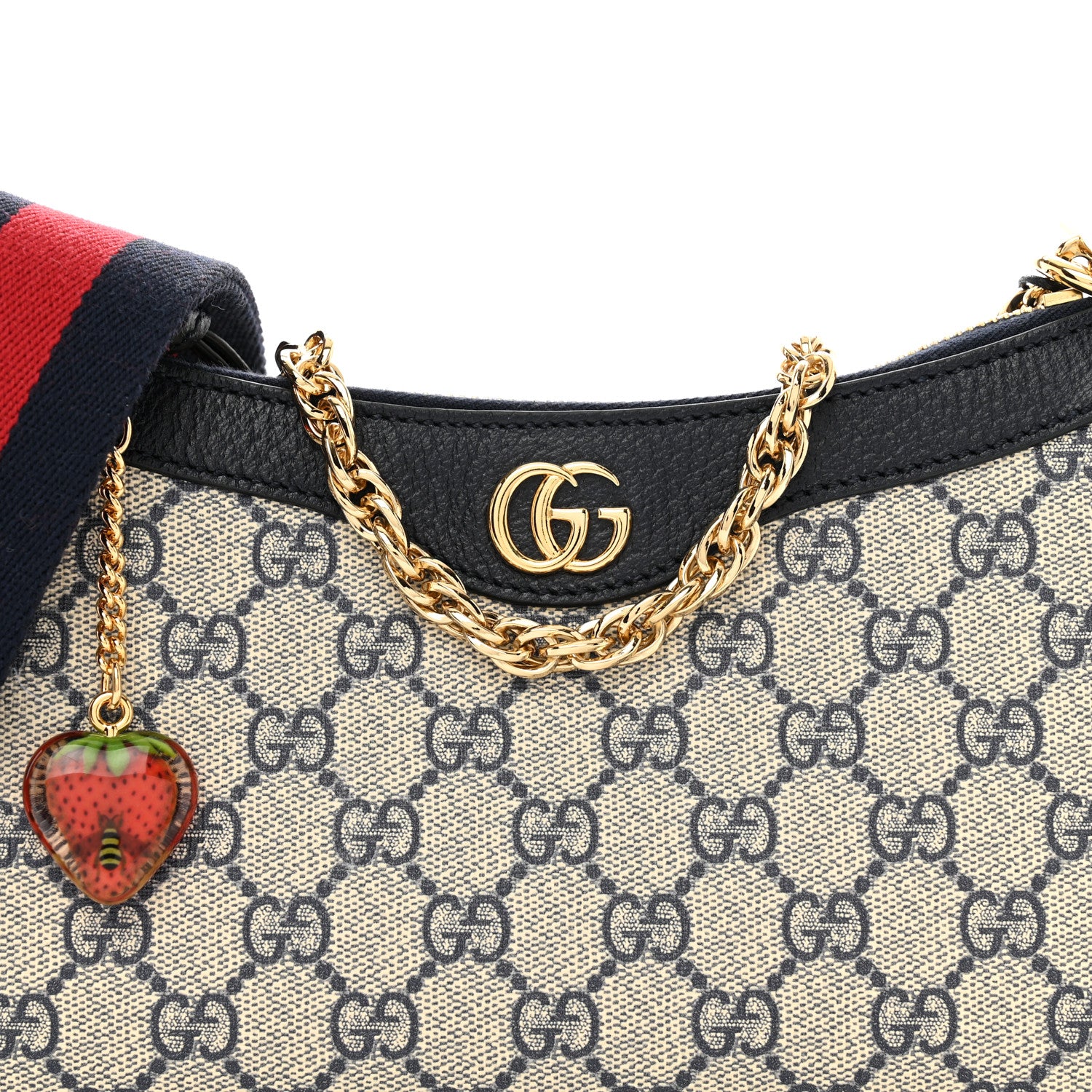 Gucci GG Supreme Monogram Textured Dollar Calfskin Web Small Ophidia GG Handbag Beige Blue 5 of 10