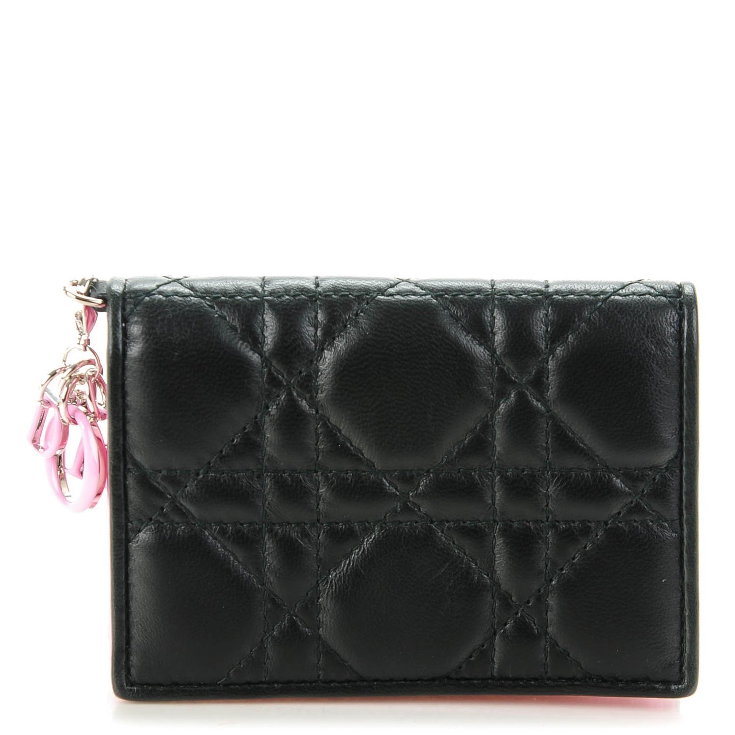Lambskin Cannage Bi-Color Small Lady Dior Flap Card Holder Black Pink