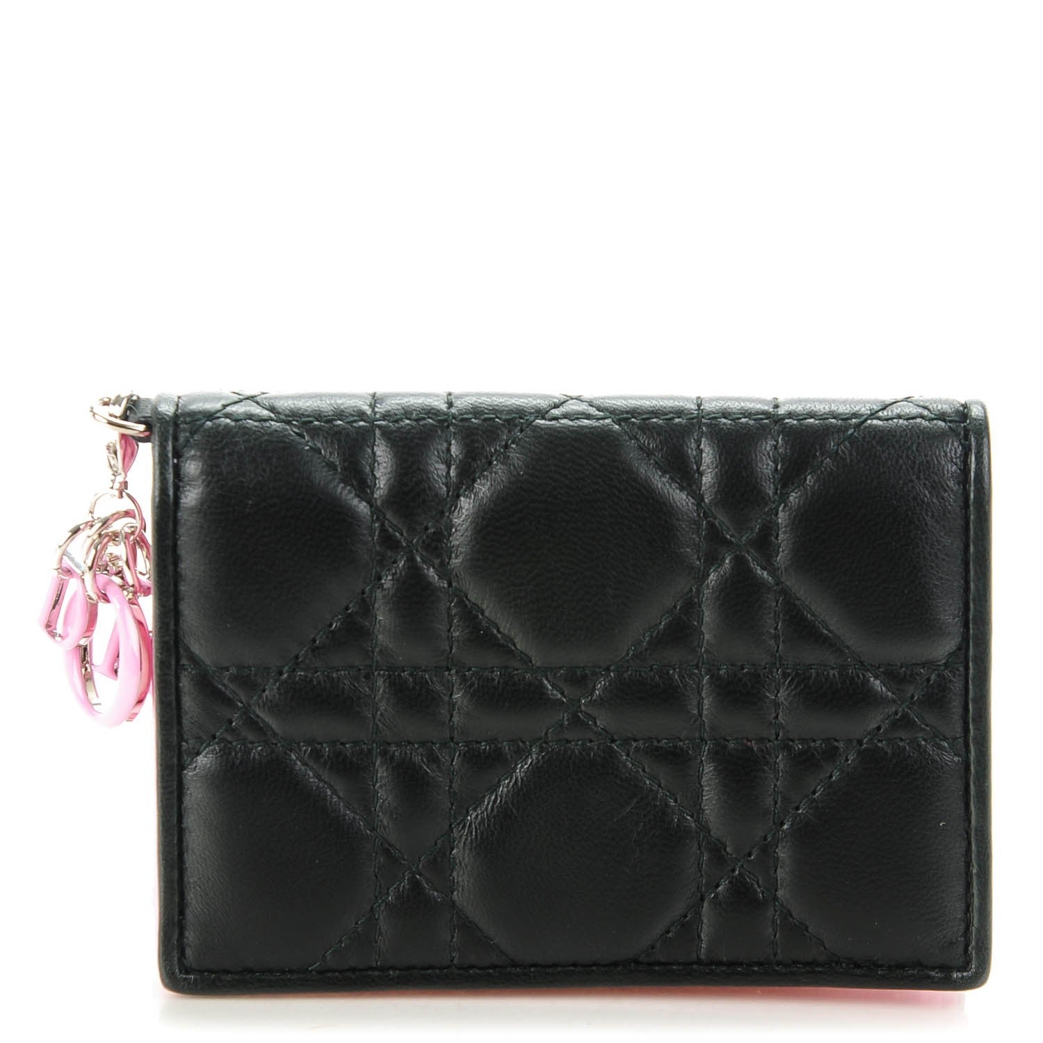 Christian Dior Lambskin Cannage Bi-Color Small Lady Dior Flap Card Holder Black Pink 1 of 8