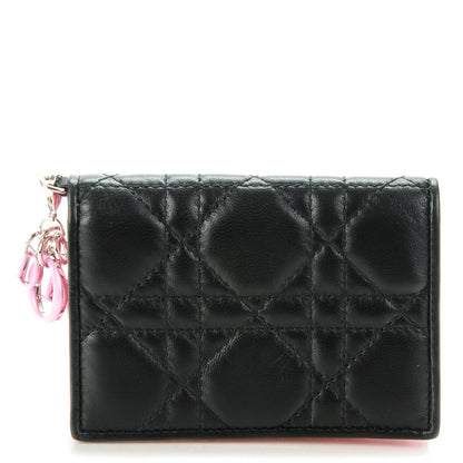 Christian Dior Lambskin Cannage Bi-Color Small Lady Dior Flap Card Holder Black Pink 1 of 8