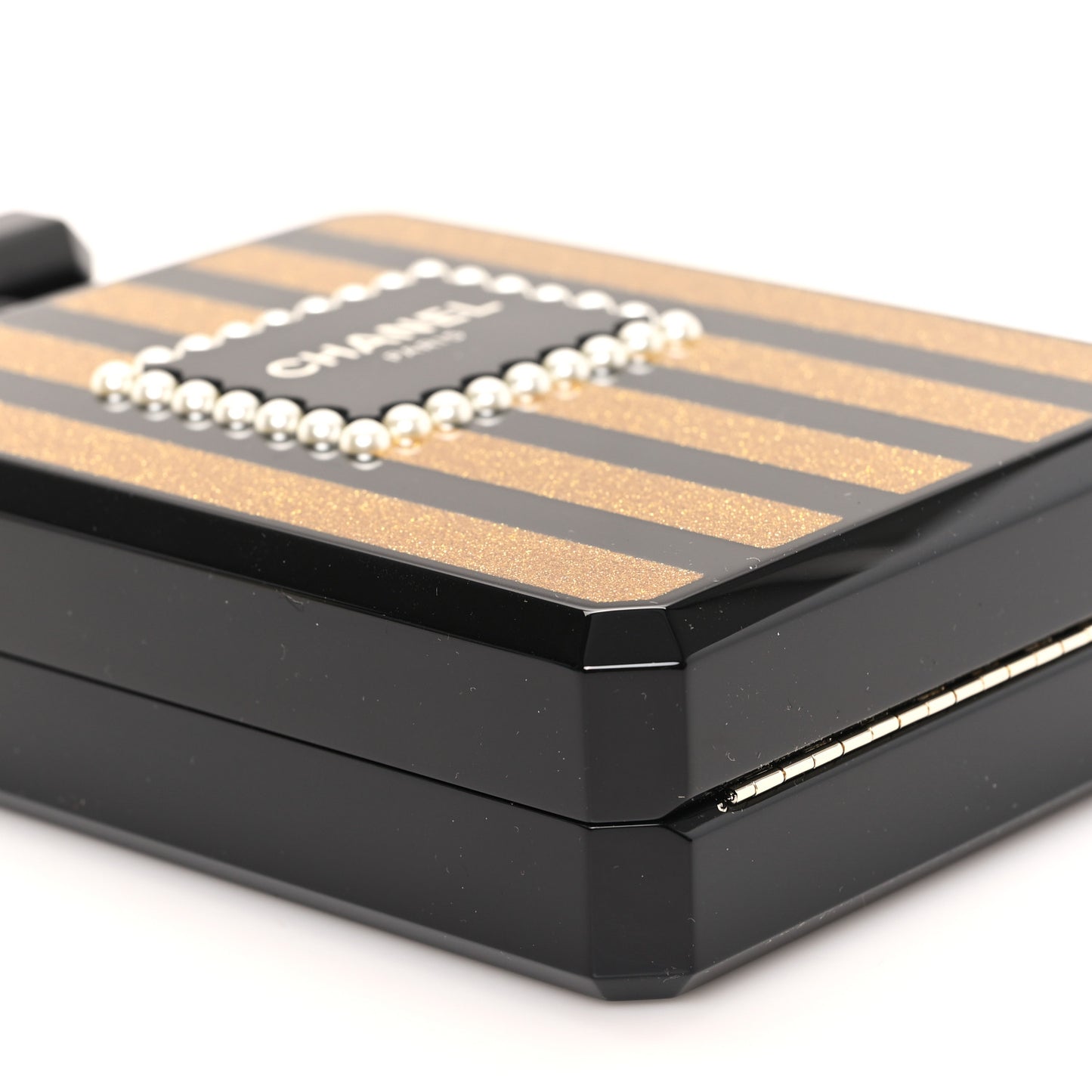 Plexiglass Perfume Bottle Clutch Black Gold