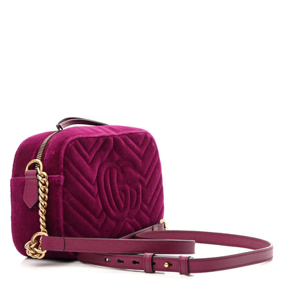 Gucci Velvet Matelasse Small GG Marmont Chain Shoulder Bag Fuchsia Violet Cyclamen 3 of 11
