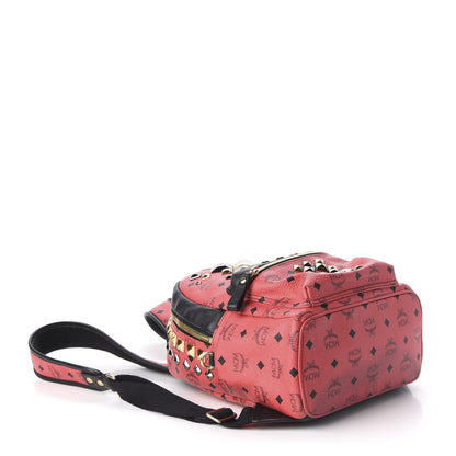 MCM Visetos Studded Colorblock Small Stark Brock Backpack Coral Black 3 of 10