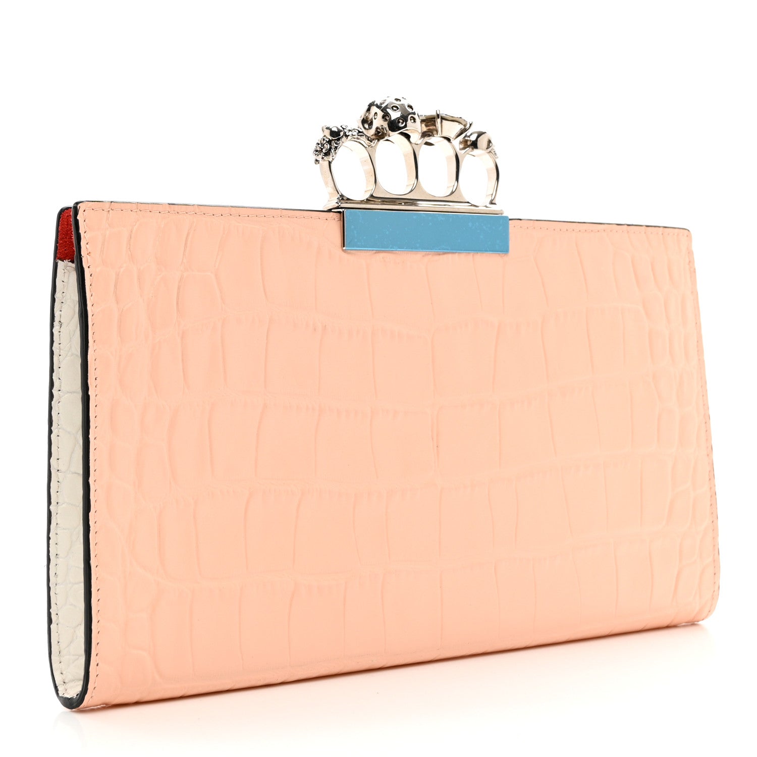 Alexander McQueen Calfskin Crocodile Embossed Knuckle Flat Clutch Colurie Ivory 3 of 7