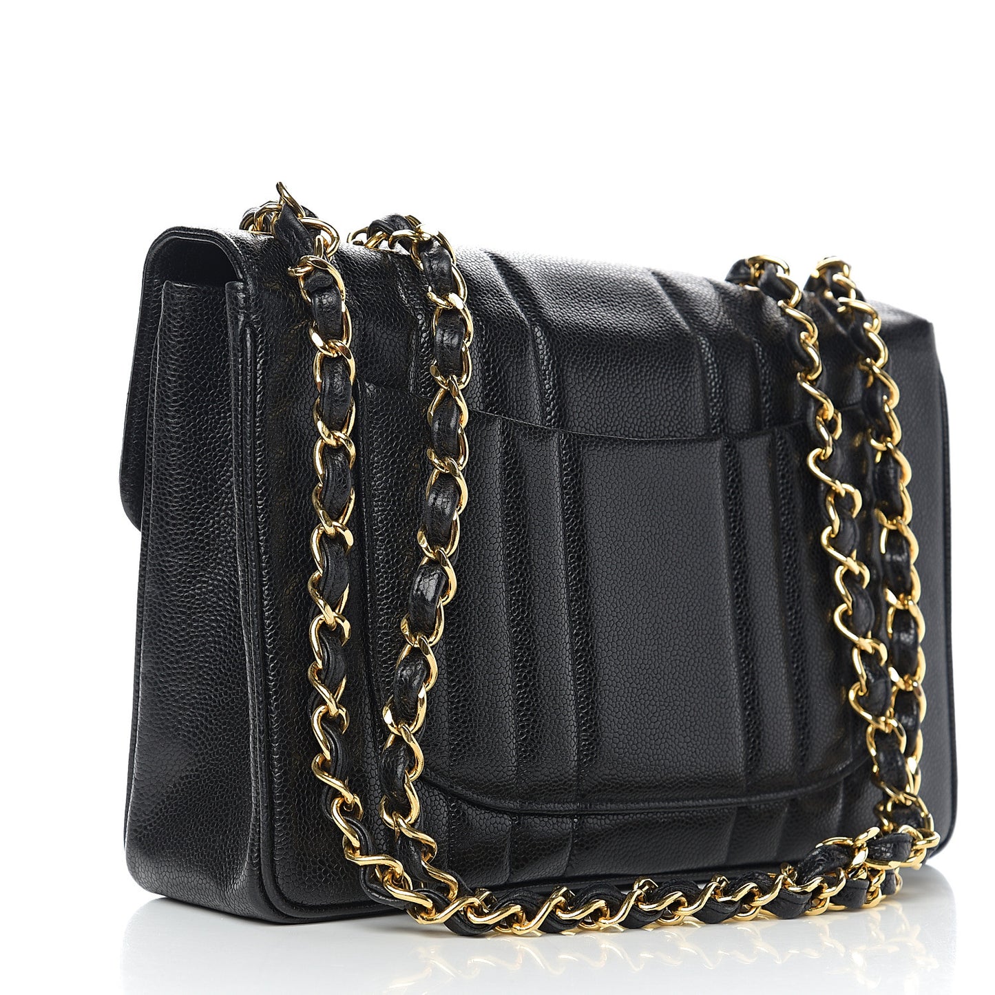 Caviar Vertical Quilted Jumbo Single Flap Black