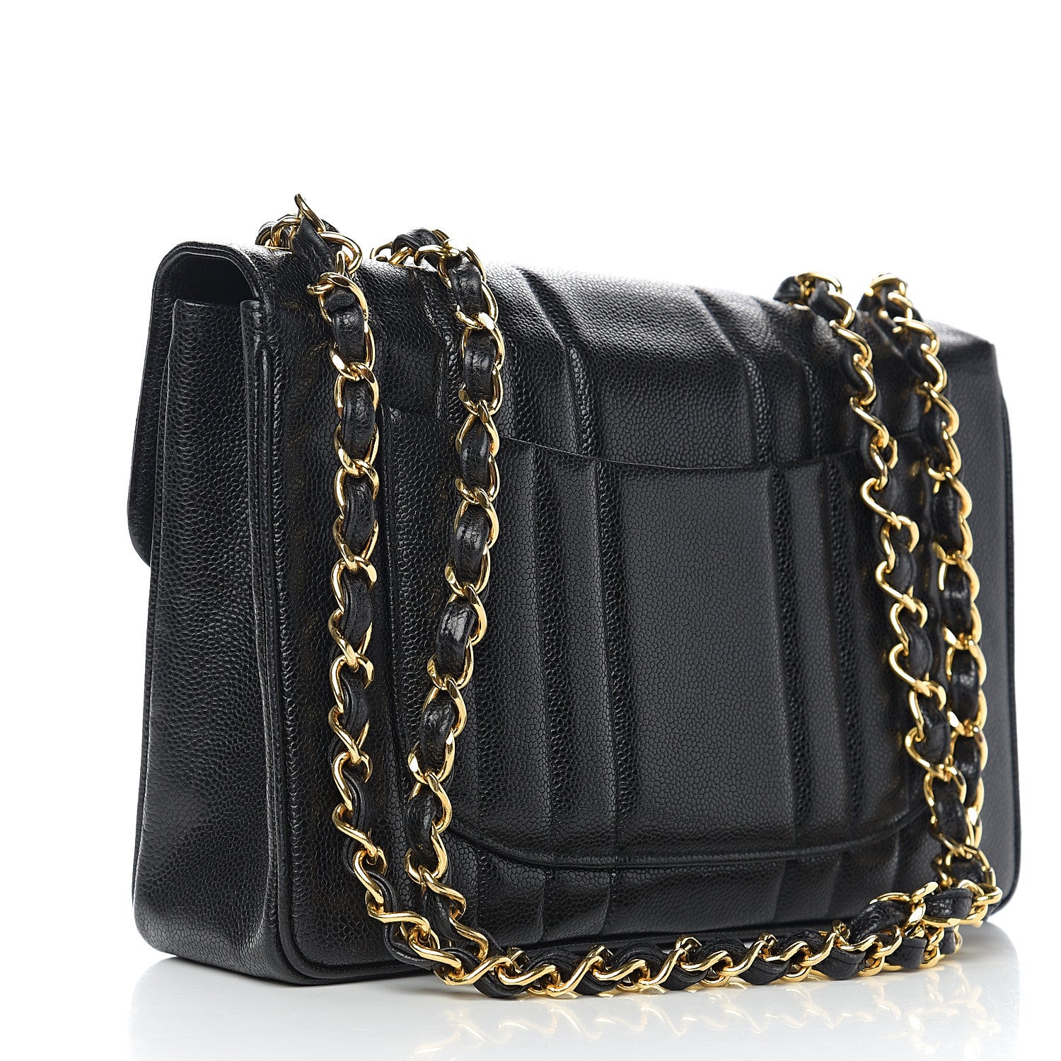 Chanel Caviar Vertical Quilted Jumbo Single Flap Black 2 of 10