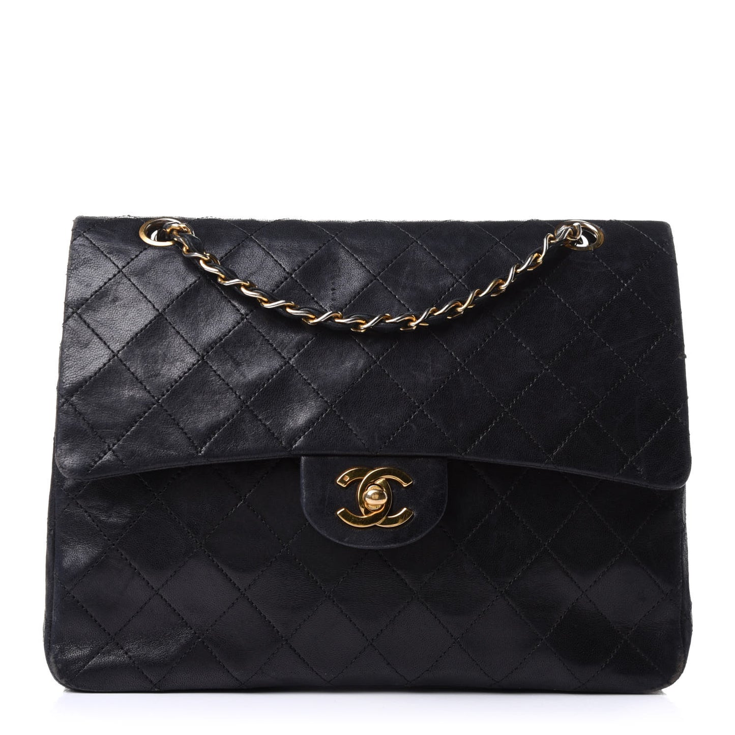 Lambskin Quilted Medium Double Flap Black