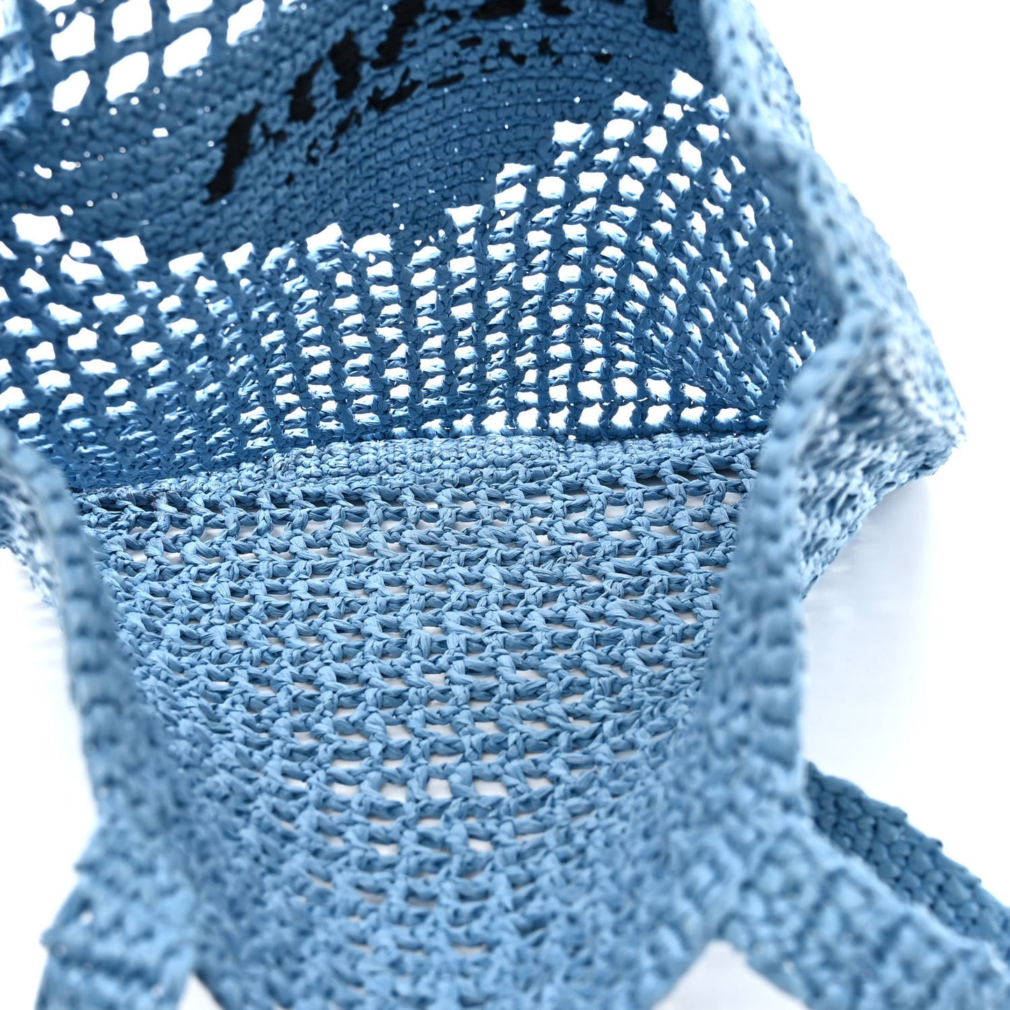 Yarn Raffia Effect Crochet Logo Embroidered Tote Bag Celeste