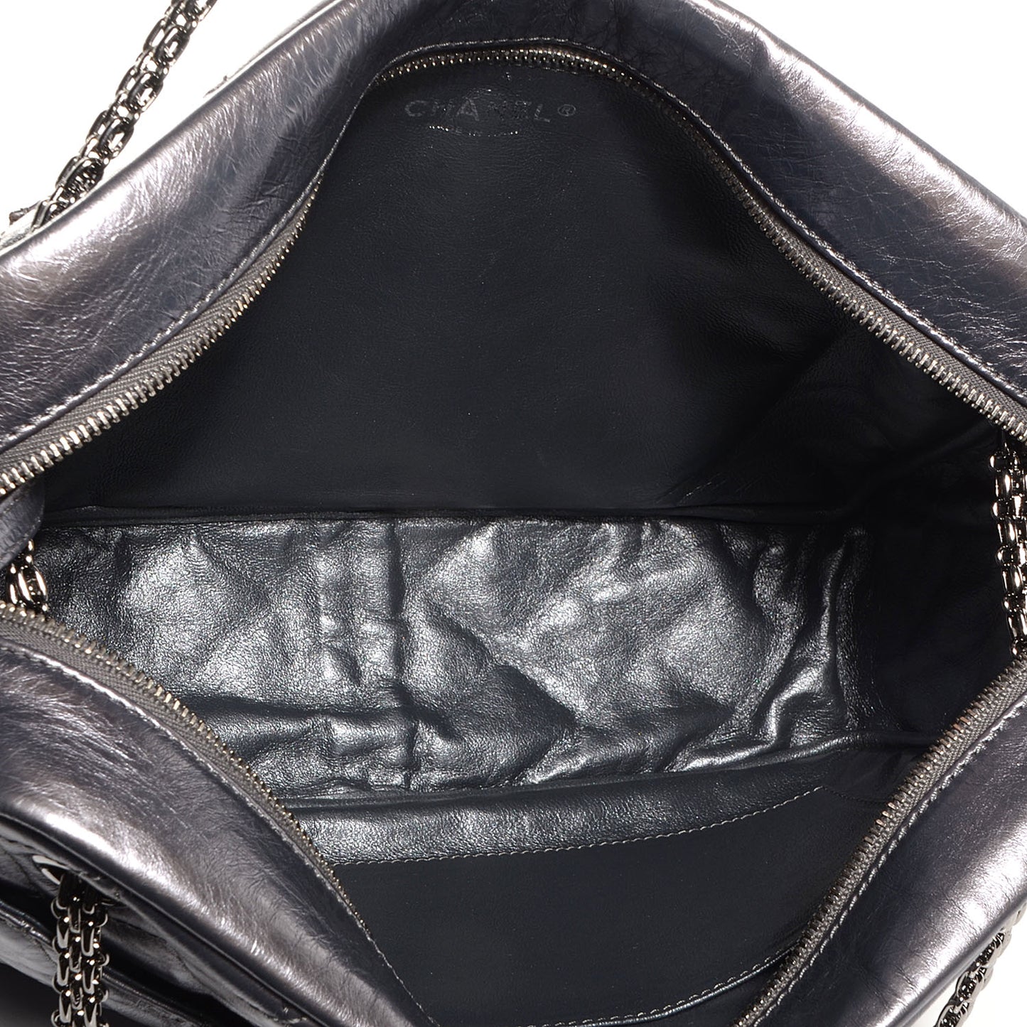 Metallic Aged Calfskin Quilted Large Reissue Camera Case Silver