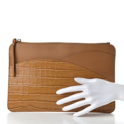 Chloe Crocodile Embossed Calfskin Walden iPad Clutch Bag Autumal Brown 2 of 9