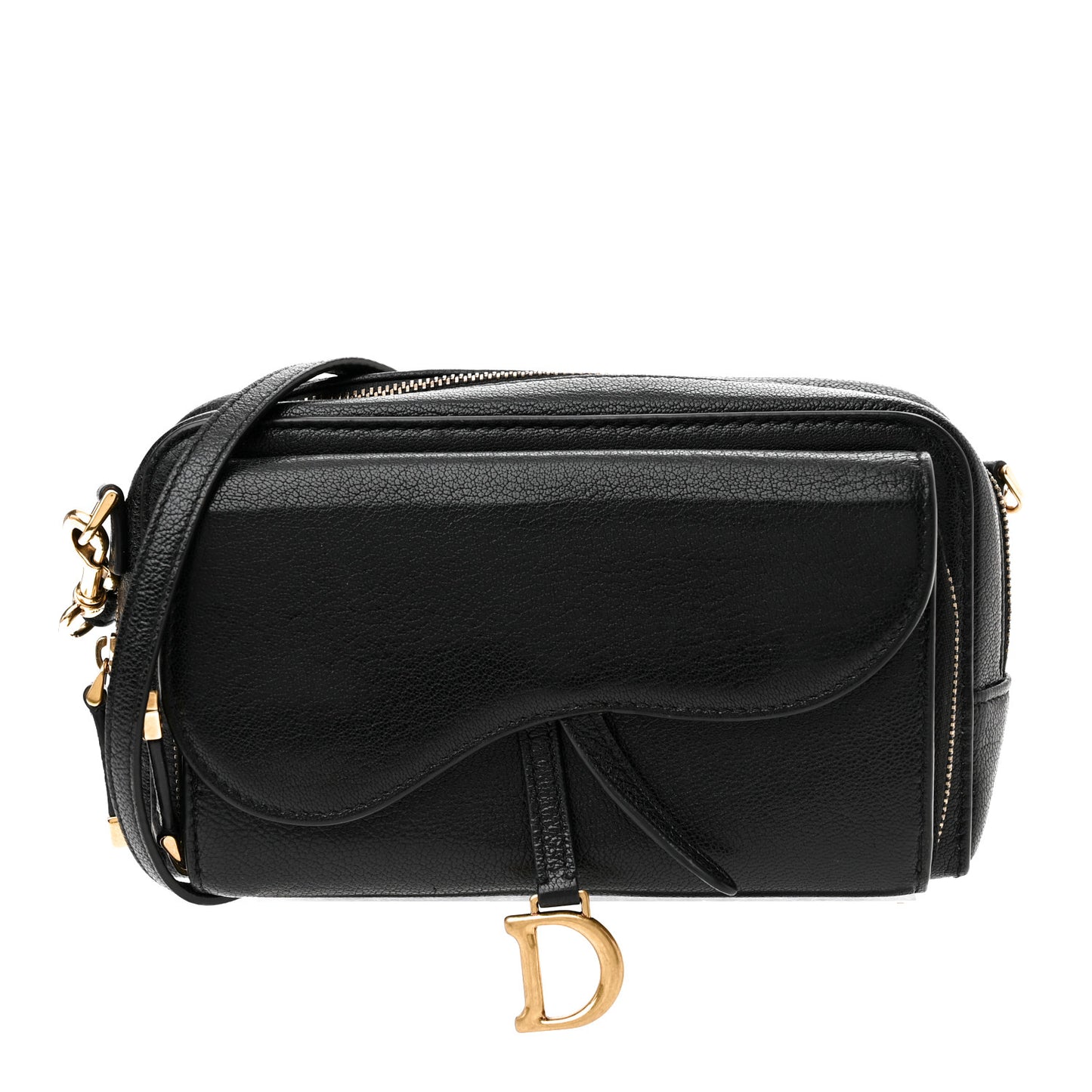 Goatskin Double Saddle Pouch Black