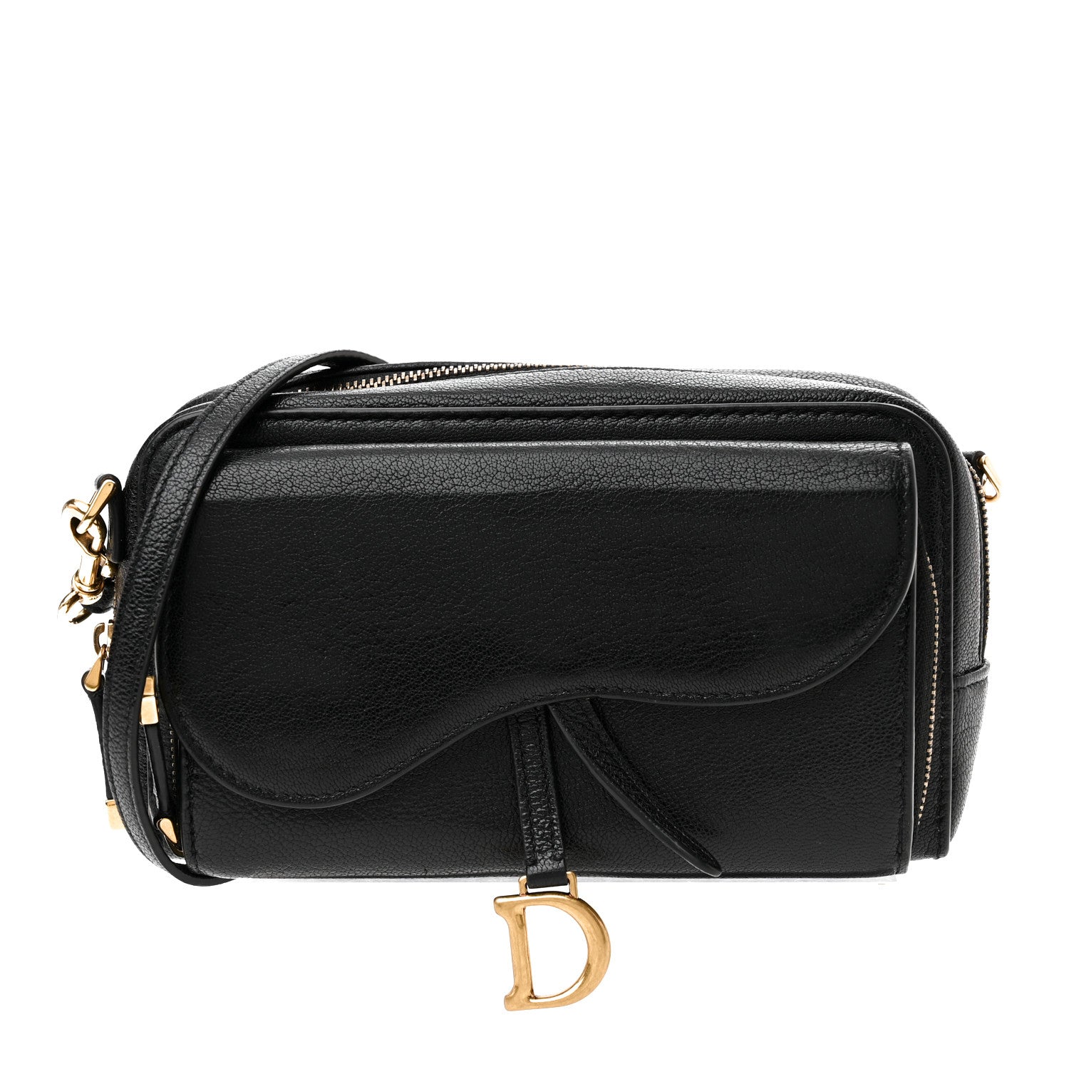 Christian Dior Goatskin Double Saddle Pouch Black 1 of 9