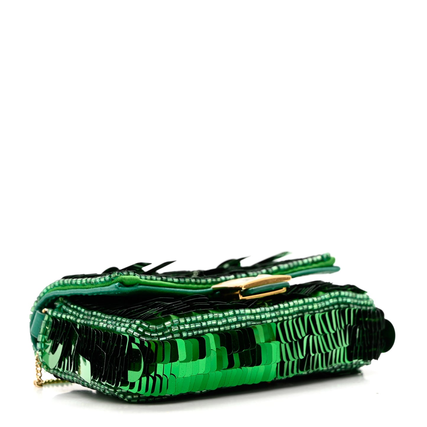 Sequin Paillettes Shiny Nappa Sex and the City Nano Baguette Belt Charm Green