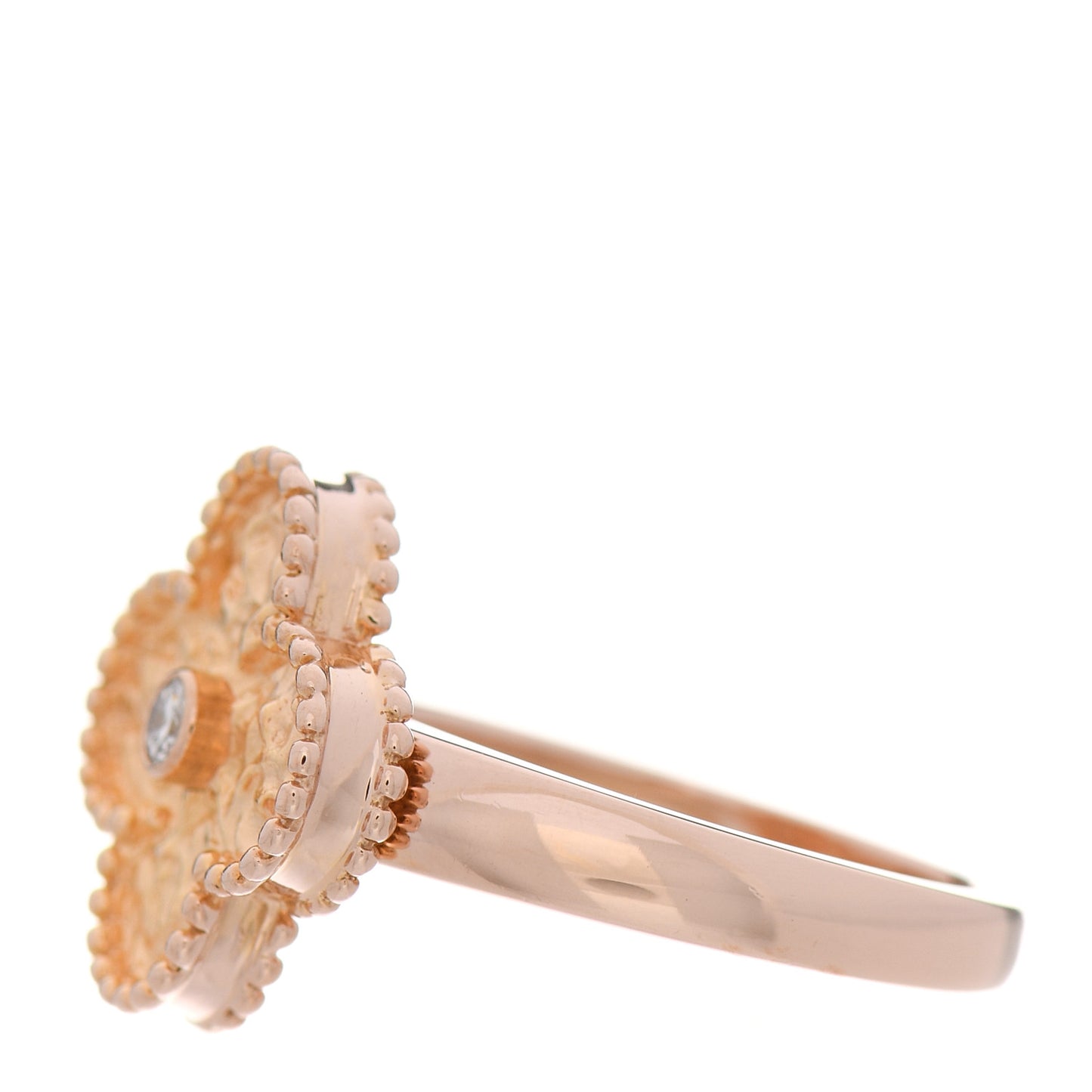 18K Rose Gold Diamond Vintage Alhambra Ring 53 6.25