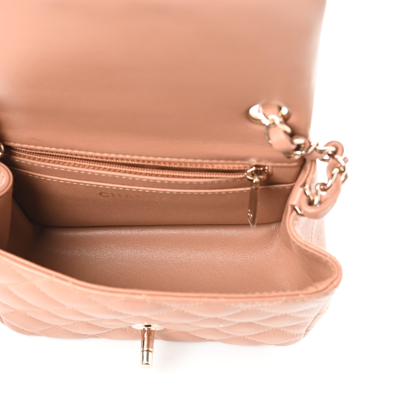 Lambskin Quilted Mini Square Flap Brown