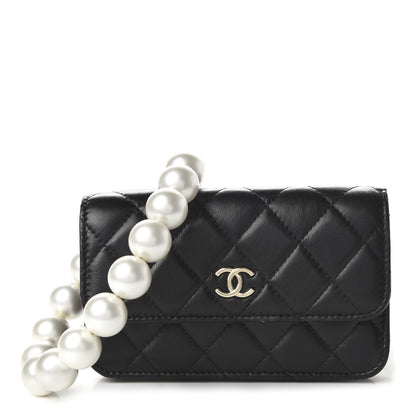 Chanel Calfskin Quilted Pearl Clutch With Chain Black 1 of 11