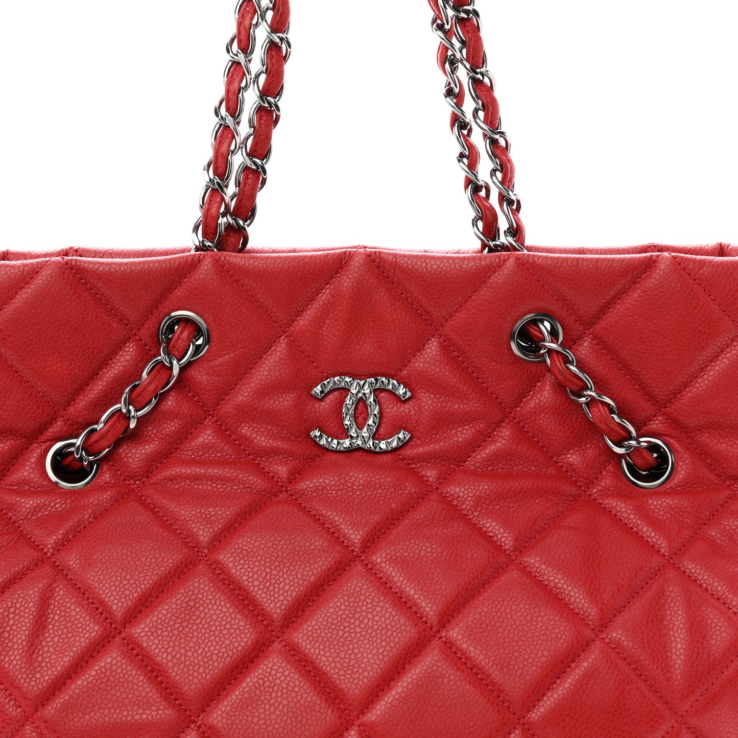 Caviar Quilted Large Cells Shopping Tote Red
