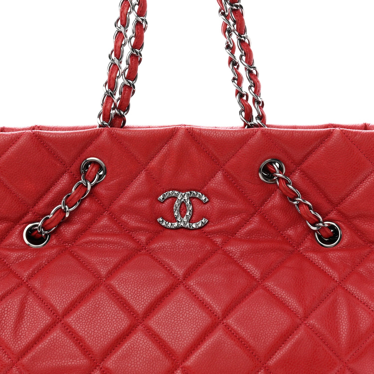 Chanel Caviar Quilted Large Cells Shopping Tote Red 8 of 11